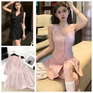 sarah 2 pcs/set Best Seller  Sleeveless Vest  and  Pleated Skirt  for Girl  Teen  Set Terno Coordinates  Teen   - best seller - good quality - super kapal ng tela - trending  - 100 percent cotton - mall quality - Top pick  - madaling maubos - trending  -