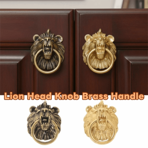 GROCERIY Vintage Lion Head Knob Brass Handle Furniture Hardware Retro Cabinet Door Knobs Chinese Style Gold Wardrobe Drawer Pulls Furniture