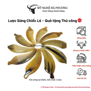 Lược sừng chiếc lá cuống (size: M-15cm) chải tóc tránh tĩnh điện - Mỹ nghệ Hà Phương quà tặng Thủ công