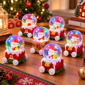 Tulip Home Furnishings Store Christmas Crystal Ball 7 Color Led Light Resin Mini Desktop Decor Santa Snowman Xmas Tree Hand Cranked Drifting Snow Festive Gift