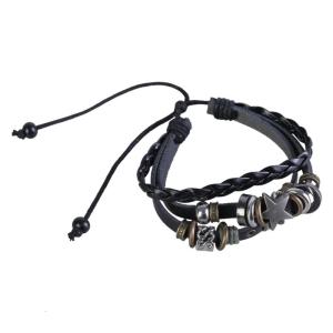 Multi Layer Leather Bracelet Wristband Adjustable Star Beaded Bangle Fashion Woven Bracelet Punk for Women Men