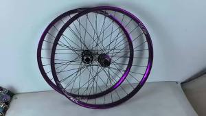 Bicycle AM off-road wheelset with quick-release thru-axle front two and rear four bearings 26 27.5 29 inches 35mm purple-black wide rim - HB08AM35