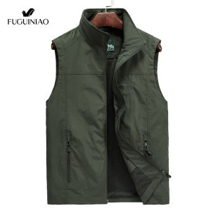 Fuguiniao Men Multi-pocket Vest Middle-aged and quick-drying Waistcoat Outdoor leisure Vest M-4XL