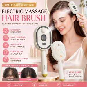 Electric  Air Cushion Massage Comb / Essential Oil Mist Nourishes & Hydrates Hair / High Frequency Vibration Relieves Scalp Tension / Soft Silicone Bristles Anti Static Tangle Free / Rechargeable Portable Hair Care Tool