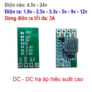 Mạch hạ áp DC-DC Điện vào 45-24V Điện ra 18V 25V 33V 5V 9V 12V Dòng điện ra tối đa 3A Hiệu suất chuyển đổi 97.5%