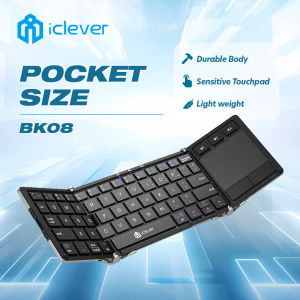 Folding Keyboard iClever BK08 Bluetooth Keyboard with Sensitive Touchpad (Sync Up to 3 Devices) Pocket-Sized Tri-Folded Fodable Keyboard for Tablets Mac Android Windows iOS Silver