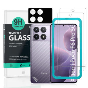 Ibywind For Xiaomi Poco F6 Pro 5G Screen Protetor(Pack of 2)with 1pc Metal Lens Protector1pc Carbon Fiber Back FIlmEasy Install Kit