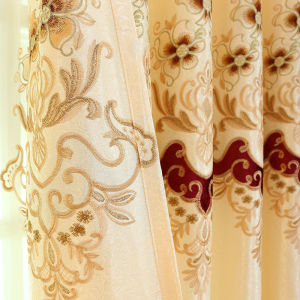 AnneyOneDecor European Style Embroidered Velvet Curtains Yellow Room Darkening for Living Room Luxury
