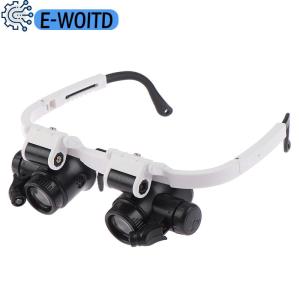 E-WOITD Headband Glasses Magnifier With LED Light 8X 15X 23X Watchmaker Jeweler Loupe