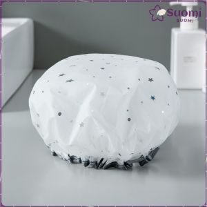 Suomi Double-layer Waterproof Shower Cap Fashion Bathing Caps Star Pattern Bathroom Hair Salon Supplies
