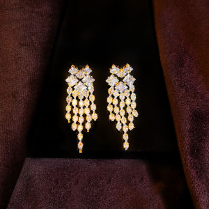 SEQUITO Delicate Women Gold Plated Inlay Sparkle AAAAA Cubic Zirconia Tassel Chandelier Drop Earrings Daily Party Jewelry SE1030