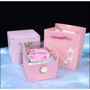 Jewelry Diawetkan Mawar Bunga Abadi Akrilik Box Cincin Kotak Hidden Jewelry Box Cincin Couple Gift /Anniversary/Ulang Tahun/Valentine