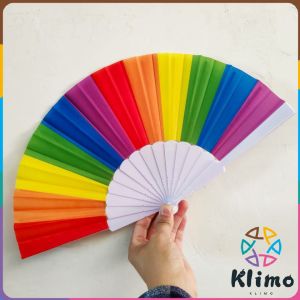 KLIMO Childrens Craft Folding Fan Rainbow Flat Fans Kindergarten Cloth Dance Small Fan Cold Fan 7 inch