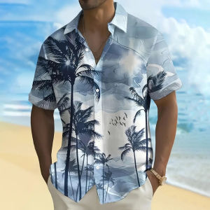 ZEEMIN Palm Trees Print Mens Shirts Summer New Short Sleeve Beach Casual Hawaiian Shirts Loose Oversized Shirt For Men Clothing
