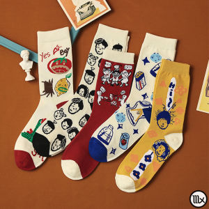 5 Pairs Villain Socks Long Red Funny Korean Men Women In The Tube Harajuku Style Colorful Cute Girls Cartoon Net Red Tide Socks