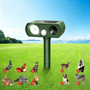 Upgraded Solar Powered Ultrasonic Pest Animal Repeller Infrared Motion Sensor LED Strobe Weatherproof Garden Defender Protect Lawn Flower Beds From Stray Animals