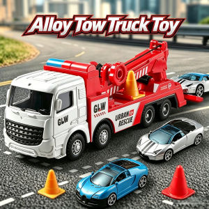 Diecast Tow Truck Toy Flatbed Transporter Crane Wrecker Model Pull Back Wheels Construction Vehicle Play