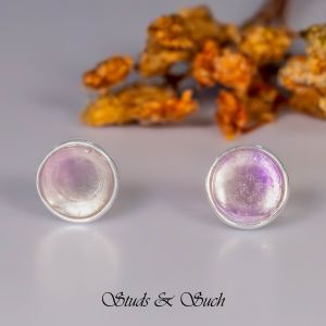[Studs & Such] 925 Silver Simple Stud Earrings With Natural Amethyst Cabochon Stone