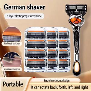 Professional shaving Orange black shaver set  Straight Manual Razor Head Manual Shaver Safety Razor  perfect experience deep cleaning comfortable shaving: 12 blade heads+knife holder+convenient storage box