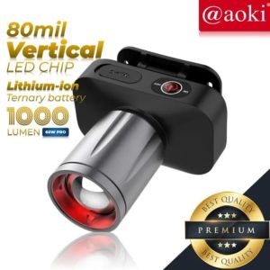 SENTER KEPALA LED ZOOM AOKI AK-3675A 60 WATT PRO - CAHAYA TERANG - ZOOM LASER - 1000 LUMEN - JARAK JAUH - TAHAN LAMA