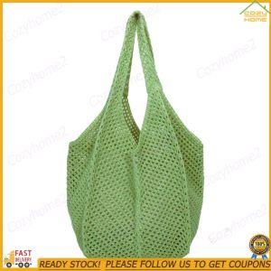 [CY] Women Crochet Tote Bag Hollow Out Tote Bag Large Capacity Woven Shoulder Bag Solid Color Simple Shopping Bag for Travel Vacation
