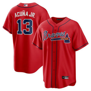 MLB Embroidered Baseball Jersey Atlanta Braves Red 13 # AUUNAJR Ronald jersey