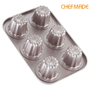 CHEFMADE Cannele Mold Cake Pan 6-Cavity Non-Stick Canele Muffin Bakeware Cupcake Pan Angel Bell Baking Tray WK9864