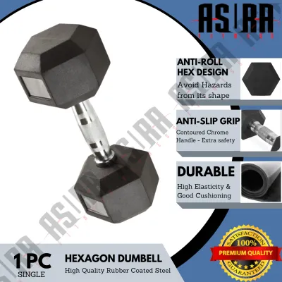 ASURA Fitness 2.5kg - 30kg Premium Rubber Coated Hexagon Dumbbell with Contoured Chrome Handle (1 PC / Single)