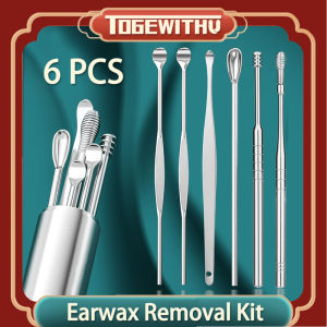 Earwax Removal Kit 6 PCS Ear Pick Set Ear Cleansing Tool Stainless Steel Ear Curette Ear Wax Remover Tool with Keychain Box