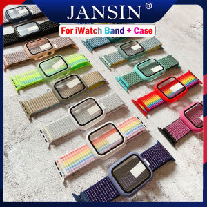 Dây đeo đồng hồ bằng nylon kèm ốp mặt kính cho Apple Watch Band 45mm 41mm 44mm 40mm 42mm 38mm i Watch serie 7 6 5 4 se