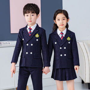 lontakids 1-14 Years Kids Baby Boys 5Pcs Blue Stripe Formal Blazer Coat Suit Double Breasted Childrens Ring Bearer Birthday Piano Recital Clothes Set Wedding Attire Party Dresswear