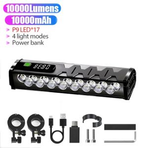 2026 Bicycle Light 10000mAh 17 LED Bike Light Front Rechargeable LED Flashlight 10000LM Headlight with Bicycle Accessories