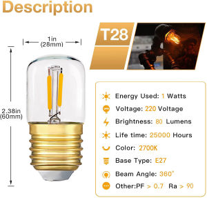 E27 Led Edison หลอดไฟ220V 1W Vintage Mini Tube โคมไฟโบราณ Retro Filament Bulb Decor Clear Gold Tint Night Light หลอดไฟ Warm White