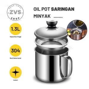 Wadah Saringan Minyak Goreng 1.3 Liter Bahan Stainless Steel Oil Pot Filter Anti Karat