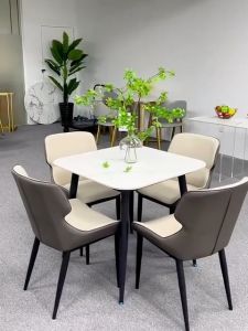 Square Sintered Stone Dining Table & Chairs Set Minimalist Compact Design for Small Space Home
