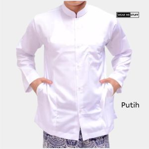 Baju Koko Pria Lengan Panjang Bahan Adem Warna Putih Terbaru Baju Muslim Dewasa Santri Bapak bapak