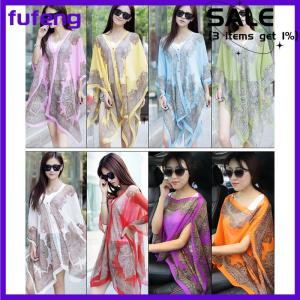 fufeng Summer Sun Protection Chiffon Printed Scarf Veil Scarf Polyester Shawls For Women Beach Silk Variable Decorative Shawl