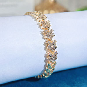 SEQUITO Expensive Goddess Bracelet Charm White Gold Color Inlay Tiny Bling AAAAA Cubic Zircon Leaf Wrist Jewelry for Daily Party B324