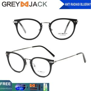Grey Jack Frame Kacamata Oval Bahan Metal+TR90 Fashion Pria Dan Wanita Bisa Minus Antiradiasi/Blueray/Photocromic/Bluecromic 1226