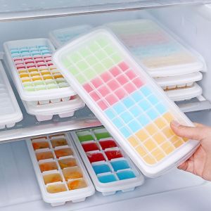 HUYAN with Lid 12/48/60 Grids Ice Box Refrigerator Freezer Ice Cube Maker Ice Cube Tray Kitchen Tools Ice Cube Mold