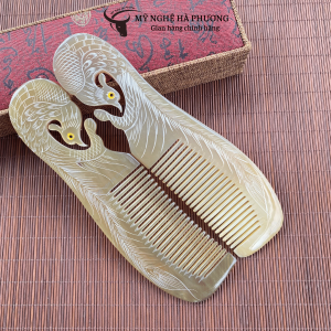 [ Quà tặng Túi Gấm] Lược sừng Phượng cuốn đẹp làm quà tặng VIP (Size: XL - 20cm) | Mỹ nghệ Hà Phương