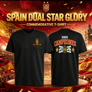 [Local Stock] HBESTY  Camiseta España Futbol  Espana Somos Campeones Dual Star Crest Graphic T-Shirt Spanish Football Cotton Shirt Gift Supporters