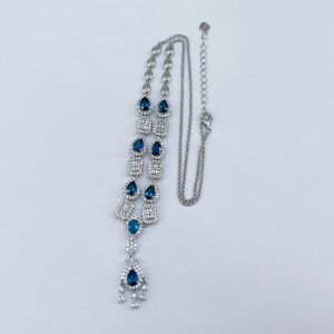 4*6mm London Blue Topaz Drop Necklace 925 Sterling Silver White Gold Plated Cubic Zirconia Inlay Statement Jewelry