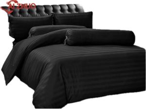 ผ้าปูที่นอนสีพื้นลายริ้ว เกรดพรีเมียม ผ้าซาติน กันไรฝุ่น กันขนหมาขนแมว 5ฟุต(ชุด5ชิ้น) มีสีให้เลือก