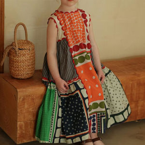 Bear Leader 2023 New Summer Ethnic Style Sleeveless Polka Dot Striped Vest Dress 3-9 Years Old Baby Girls Sleeveless Top