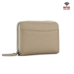 Smart King RFID Organ Card Holder for Men Women Genuine Cow Leather Large Capacity Coin Purse Fashion Zipper Wallet 1008