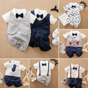 Baby Clothes 100% Cotton Short Sleeve Bodysuit Gentleman Jumpsuit Bowknot Decor Romper For 0-18months Baby Boys