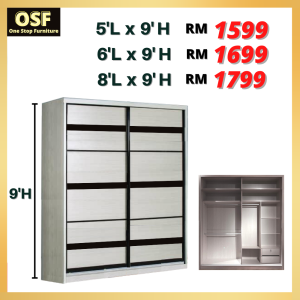 ⚡️9H Wardrobe⚡️5/6/7/8ft X 9ft Anti-Jump Sliding Door ✅FREE Installation✅