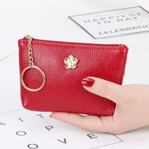 Women Short Coin Purse Slim Card Holder Korean Mini Small Wallet Soft Leather Key Case Zipper Bag Solid Color