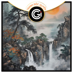Tranh treo tường dán tường Canvas thủy mặc phong cảnh sơn thủy hữu tình. CGI-347